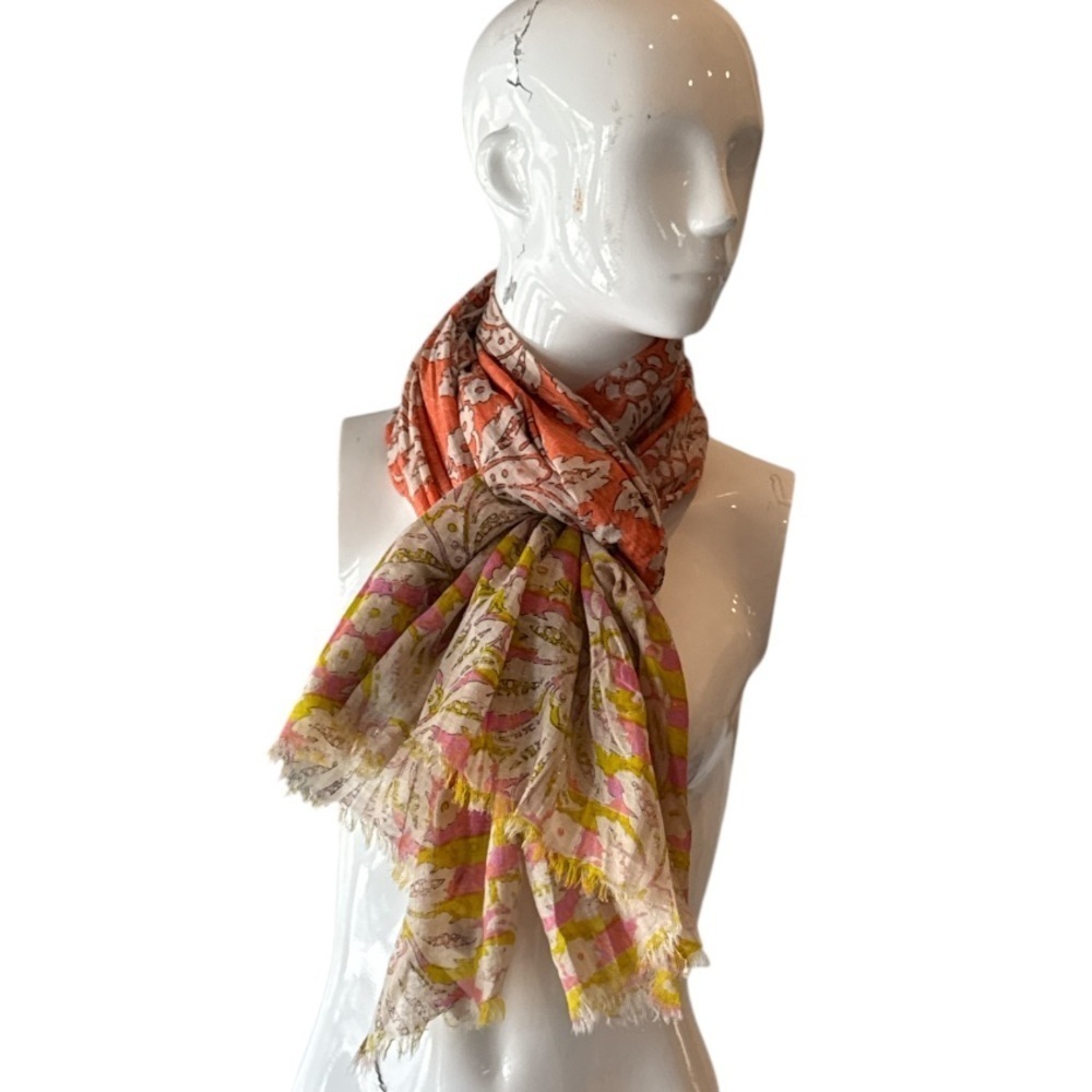 Loft Orange & Pink Multi Floral Cotton Scarf Sarong or Halter Top - Picture 4 of 13